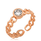 Bague pour femme avec chaîne en argent et pierre unique à motif rose